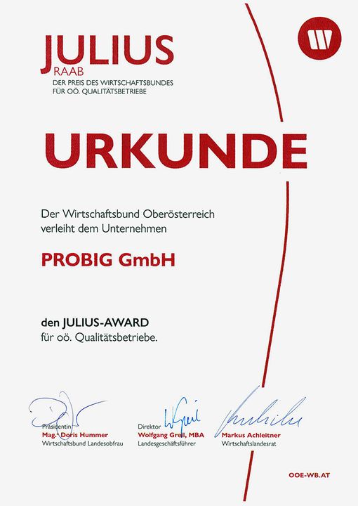 Urkunde Julius Award PROBIG®